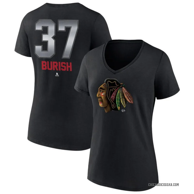 Adam Burish Women's Black Chicago Blackhawks Midnight Mascot Logo V-Neck T-Shirt