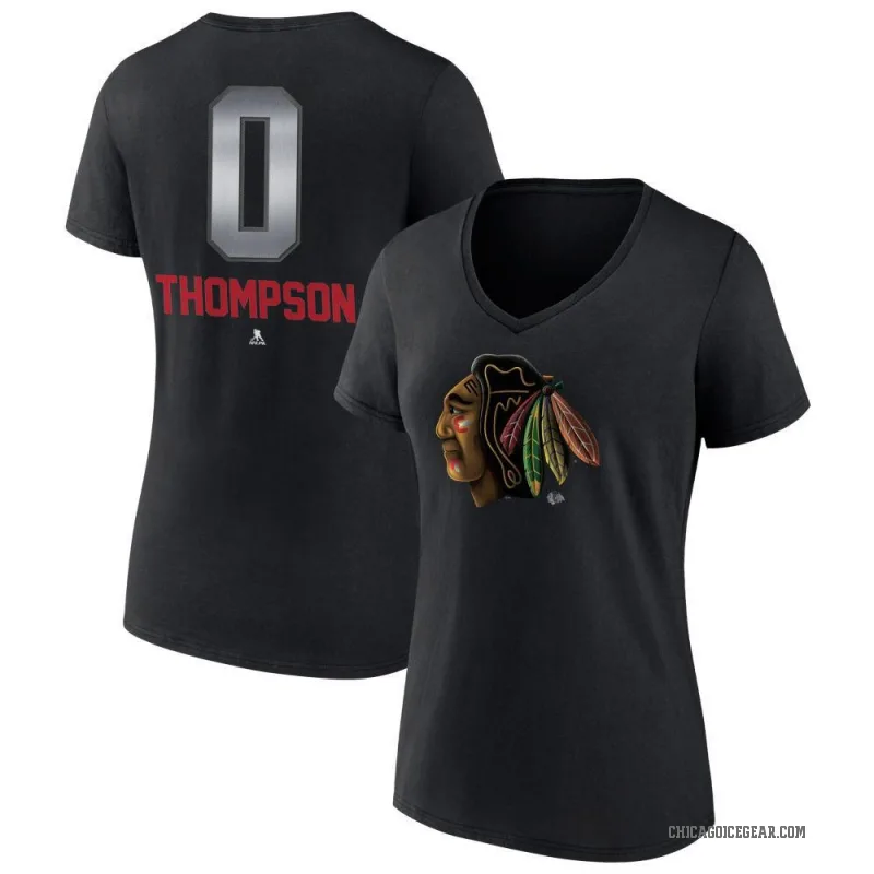 Aidan Thompson Women's Black Chicago Blackhawks Midnight Mascot Logo V-Neck T-Shirt