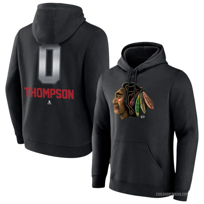 Aidan Thompson Youth Black Chicago Blackhawks Branded Midnight Mascot Logo Pullover Hoodie