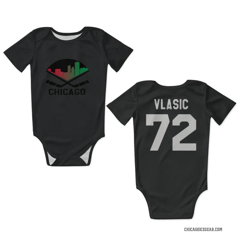 Alex Vlasic  Black White Chicago Blackhawks  Newborn & Infant Bodysuit