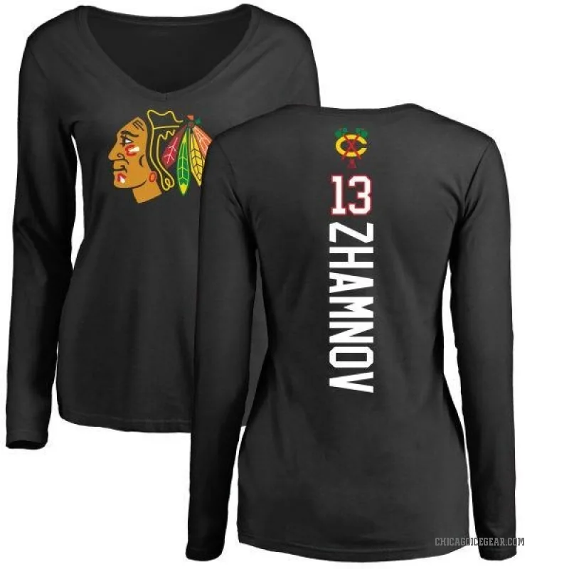 Alex Zhamnov Women's Black Chicago Blackhawks Backer Long Sleeve T-Shirt -