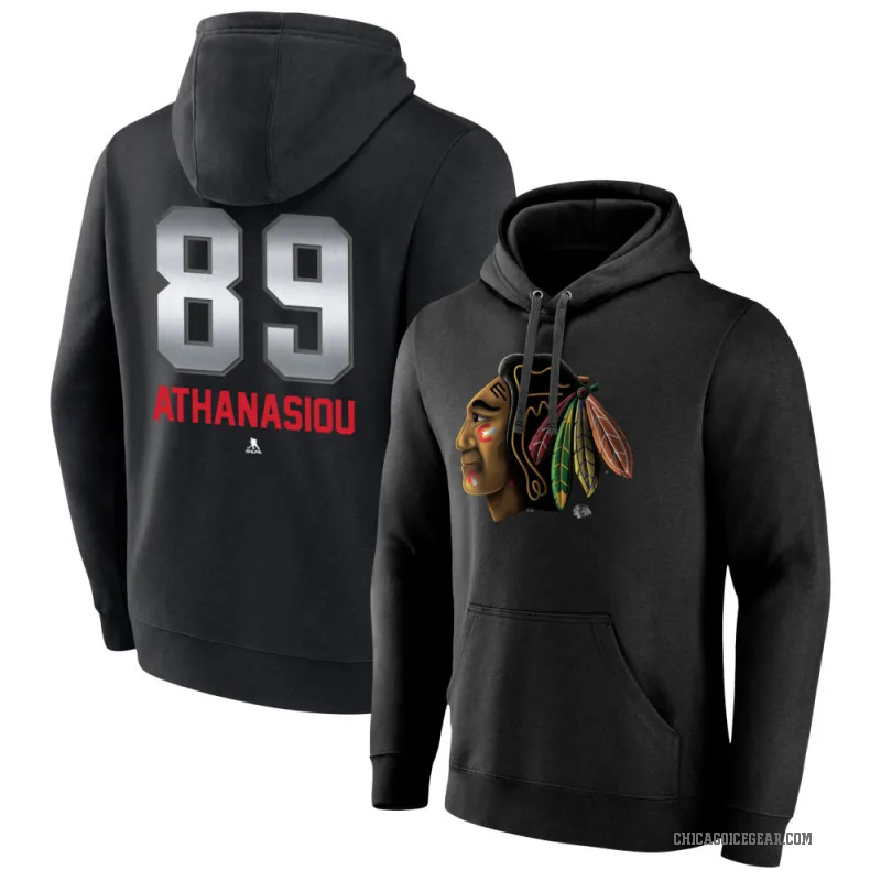 Andreas Athanasiou Men's Black Chicago Blackhawks Branded Midnight Mascot Logo Pullover Hoodie