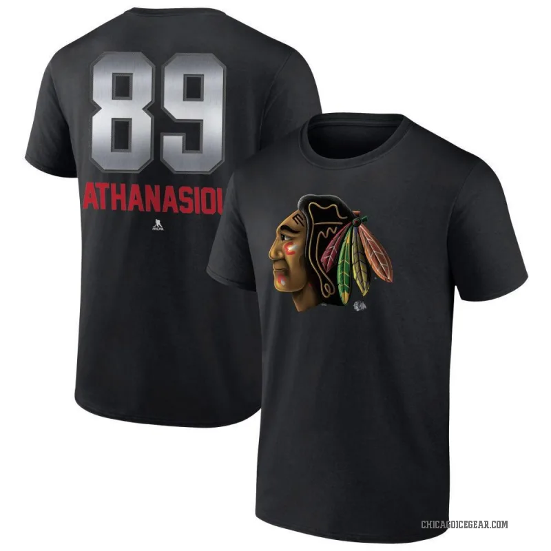 Andreas Athanasiou Men's Black Chicago Blackhawks Midnight Mascot Logo T-Shirt