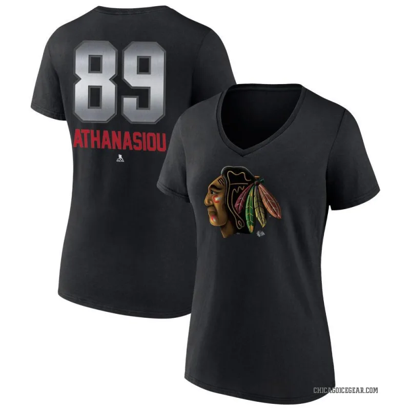 Andreas Athanasiou Women's Black Chicago Blackhawks Midnight Mascot Logo V-Neck T-Shirt