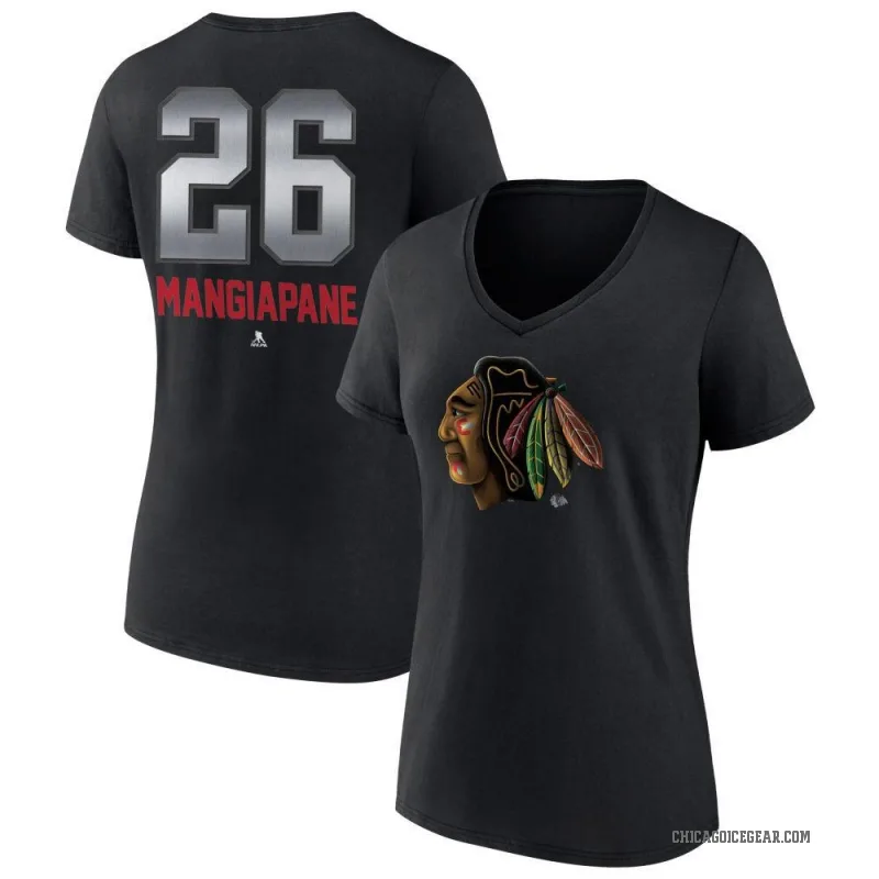 Andrew Mangiapane Women's Black Chicago Blackhawks Midnight Mascot Logo V-Neck T-Shirt
