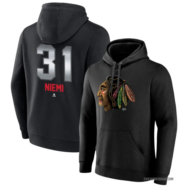 Antti Niemi Men's Black Chicago Blackhawks Branded Midnight Mascot Logo Pullover Hoodie