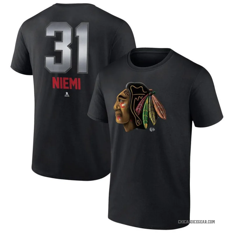 Antti Niemi Men's Black Chicago Blackhawks Midnight Mascot Logo T-Shirt