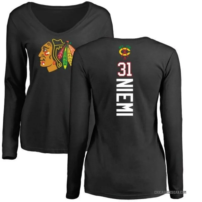 Antti Niemi Women's Black Chicago Blackhawks Backer Long Sleeve T-Shirt -