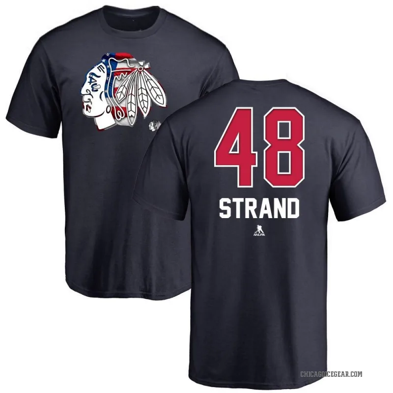Austin Strand Men's Navy Chicago Blackhawks Name and Number Banner Wave T-Shirt -