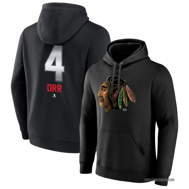 Bobby Orr Youth Black Chicago Blackhawks Branded Midnight Mascot Logo Pullover Hoodie