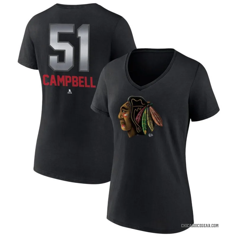 Brian Campbell Women's Black Chicago Blackhawks Midnight Mascot Logo V-Neck T-Shirt