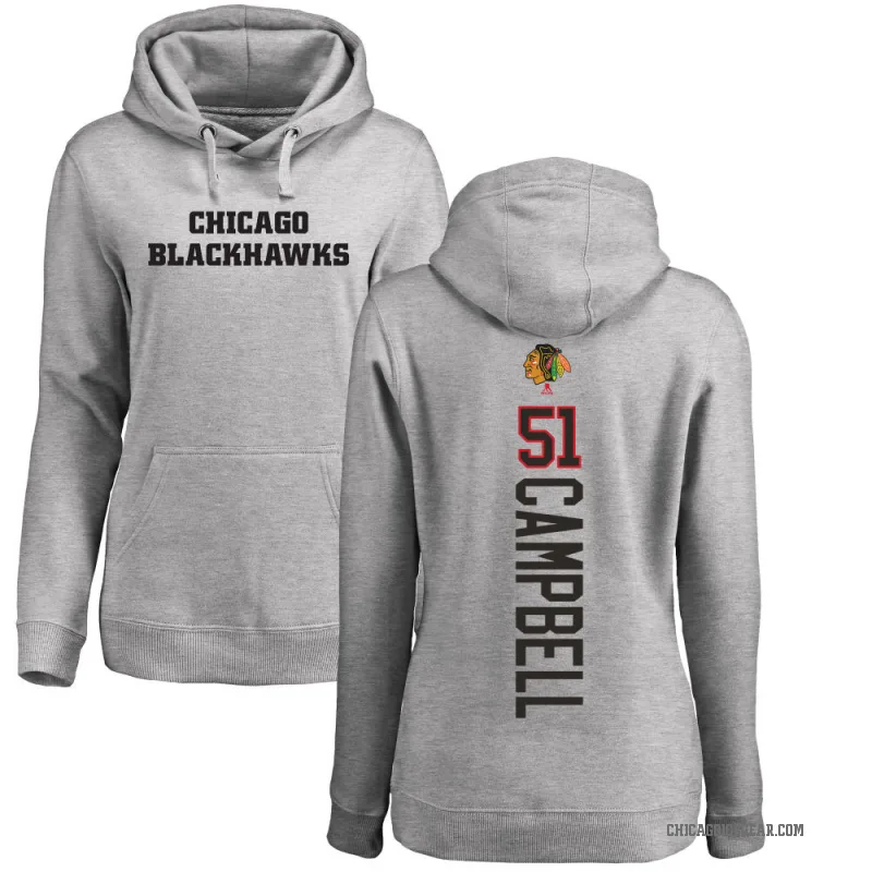 Brian Campbell Women's Chicago Blackhawks Branded Ash Backer Pullover Hoodie