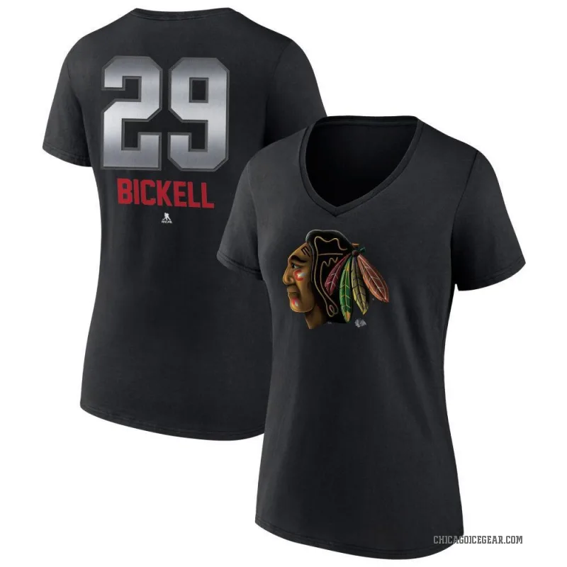 Bryan Bickell Women's Black Chicago Blackhawks Midnight Mascot Logo V-Neck T-Shirt