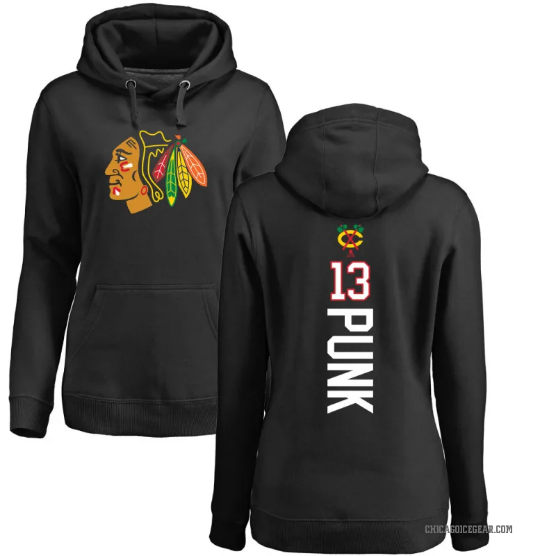 CM Punk Women's Black Chicago Blackhawks Branded Backer Pullover Hoodie
