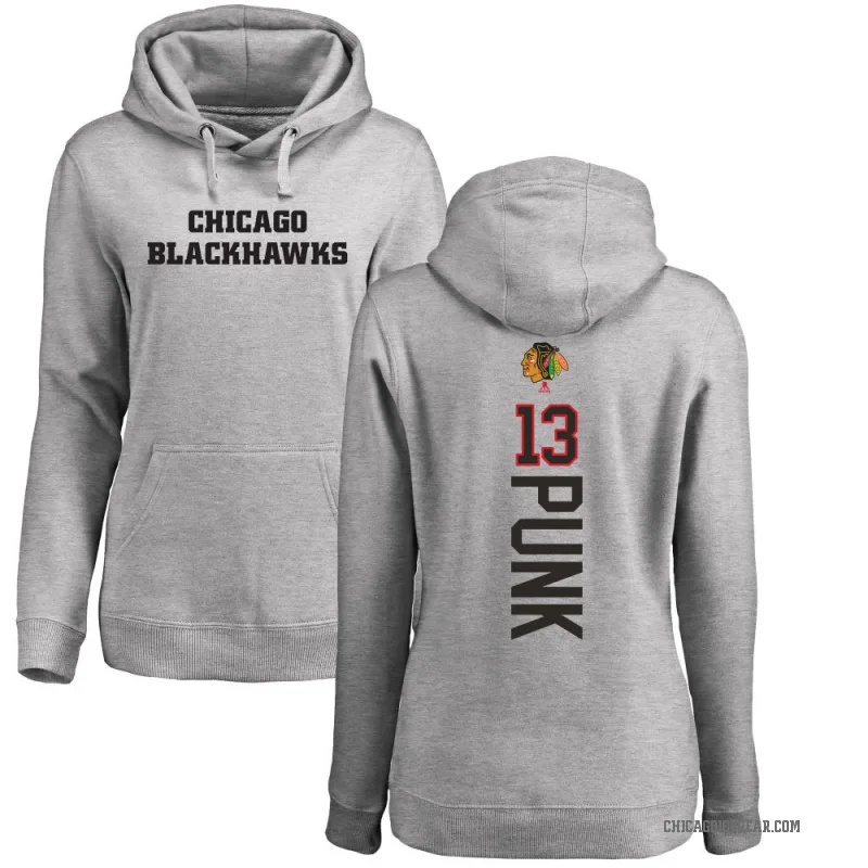 CM Punk Women's Chicago Blackhawks Branded Ash Backer Pullover Hoodie