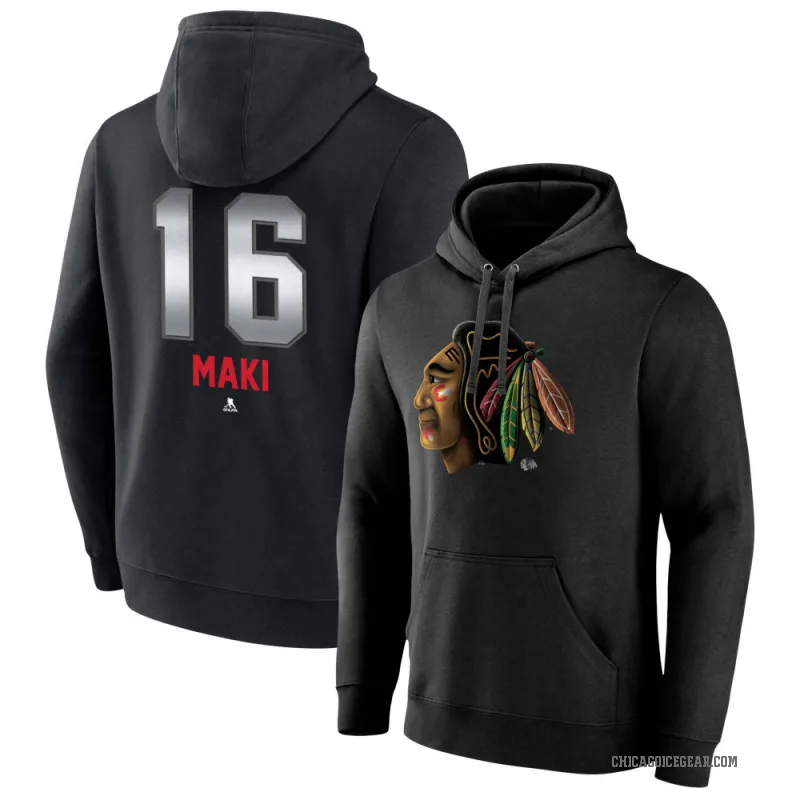 Chico Maki Youth Black Chicago Blackhawks Branded Midnight Mascot Logo Pullover Hoodie