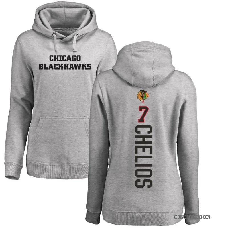 Chris Chelios Women's Chicago Blackhawks Branded Ash Backer Pullover Hoodie