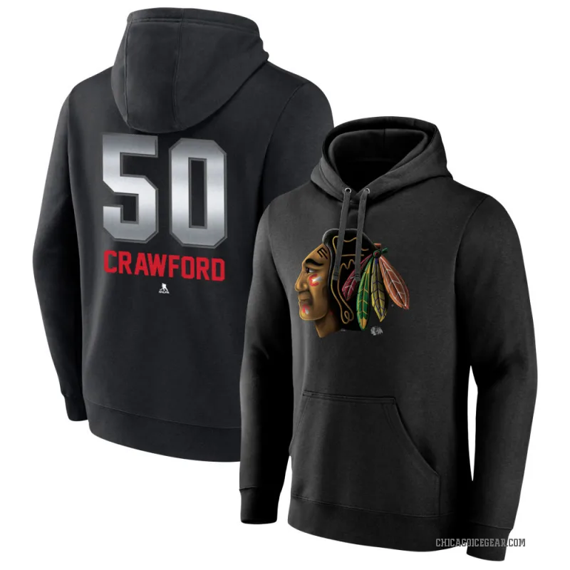 Corey Crawford Men's Black Chicago Blackhawks Branded Midnight Mascot Logo Pullover Hoodie
