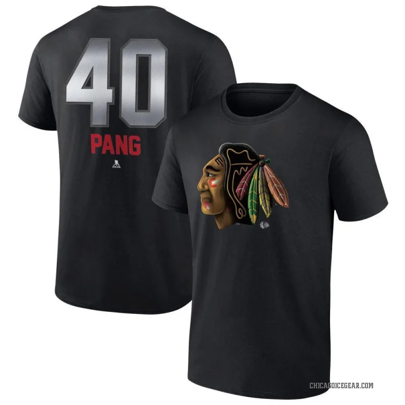 Darren Pang Youth Black Chicago Blackhawks Midnight Mascot Logo T-Shirt