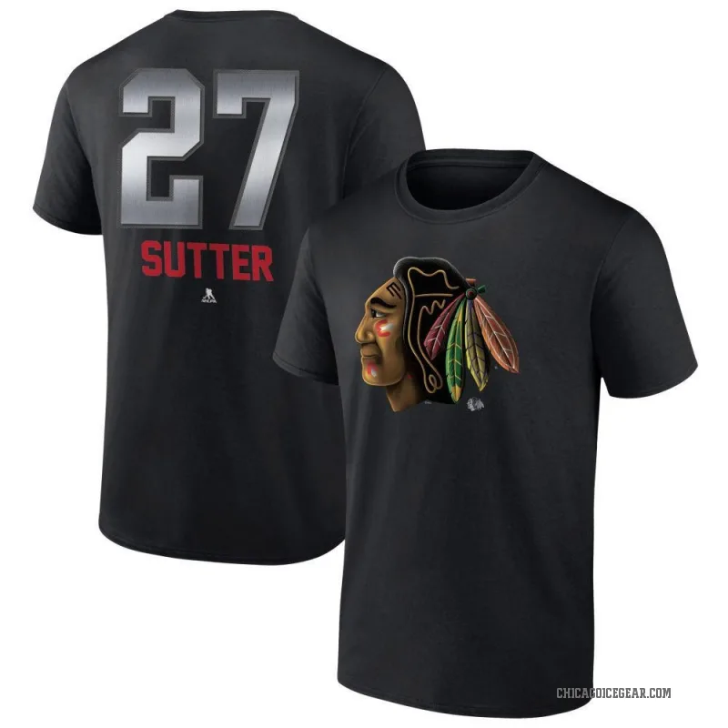 Darryl Sutter Men's Black Chicago Blackhawks Midnight Mascot Logo T-Shirt
