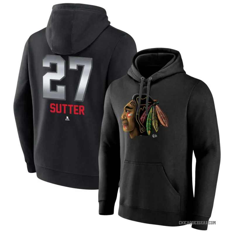 Darryl Sutter Youth Black Chicago Blackhawks Branded Midnight Mascot Logo Pullover Hoodie