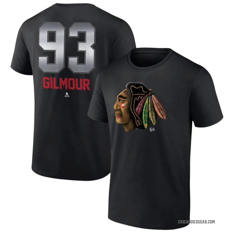 Doug Gilmour Men's Black Chicago Blackhawks Midnight Mascot Logo T-Shirt
