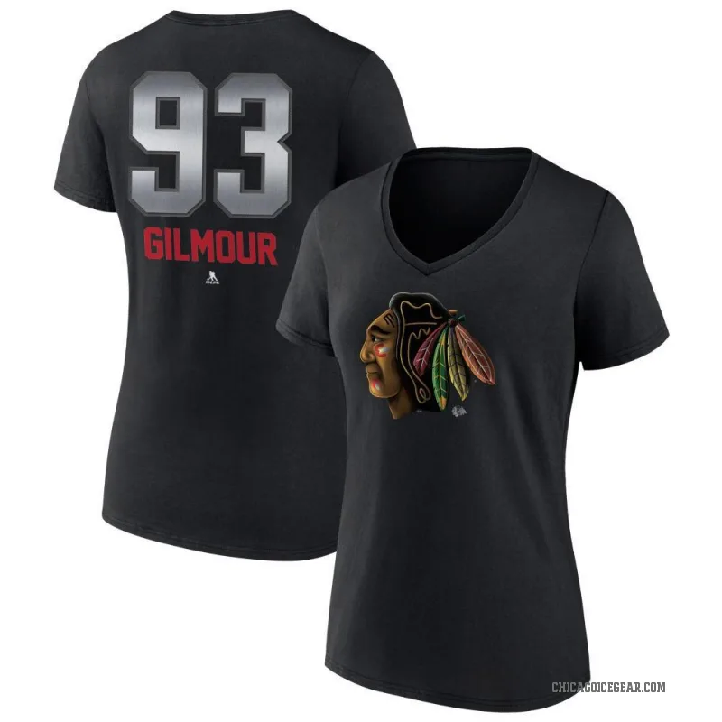 Doug Gilmour Women's Black Chicago Blackhawks Midnight Mascot Logo V-Neck T-Shirt