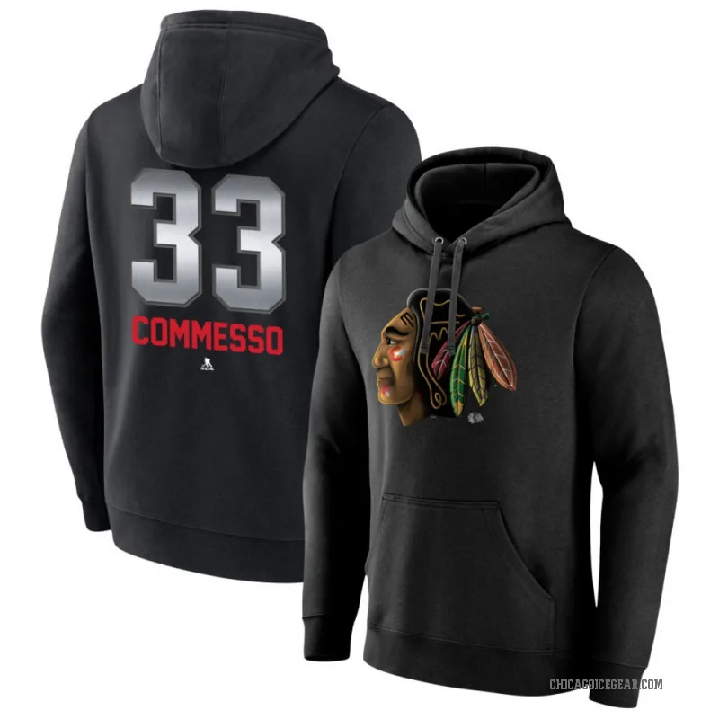 Drew Commesso Men's Black Chicago Blackhawks Branded Midnight Mascot Logo Pullover Hoodie