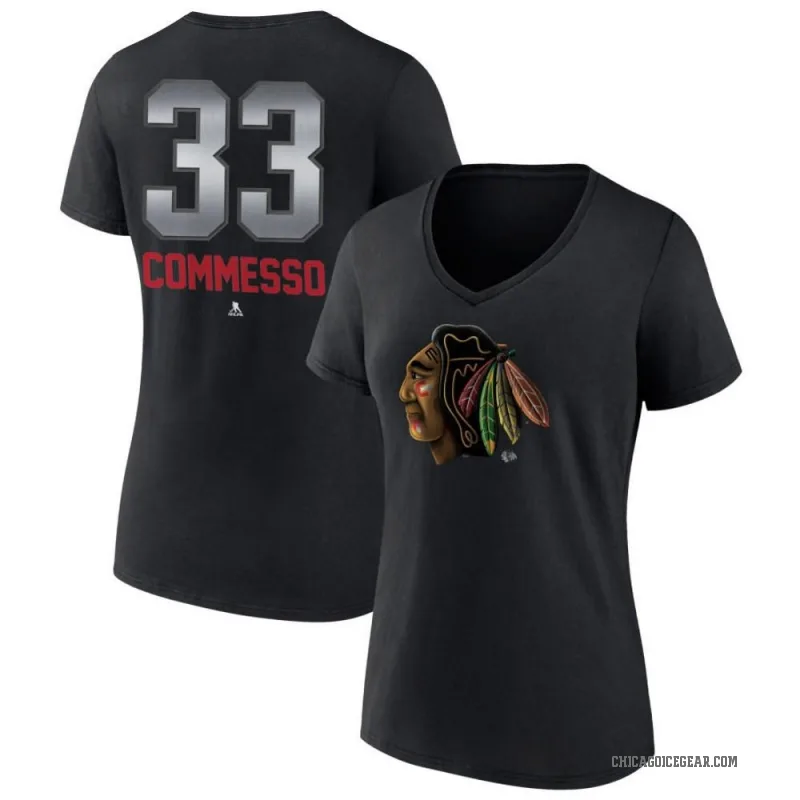Drew Commesso Women's Black Chicago Blackhawks Midnight Mascot Logo V-Neck T-Shirt