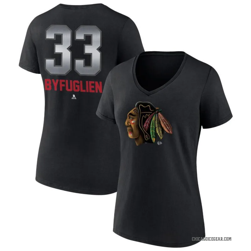 Dustin Byfuglien Women's Black Chicago Blackhawks Midnight Mascot Logo V-Neck T-Shirt