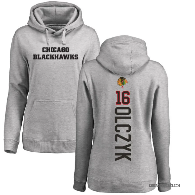 Ed Olczyk Women's Chicago Blackhawks Branded Ash Backer Pullover Hoodie
