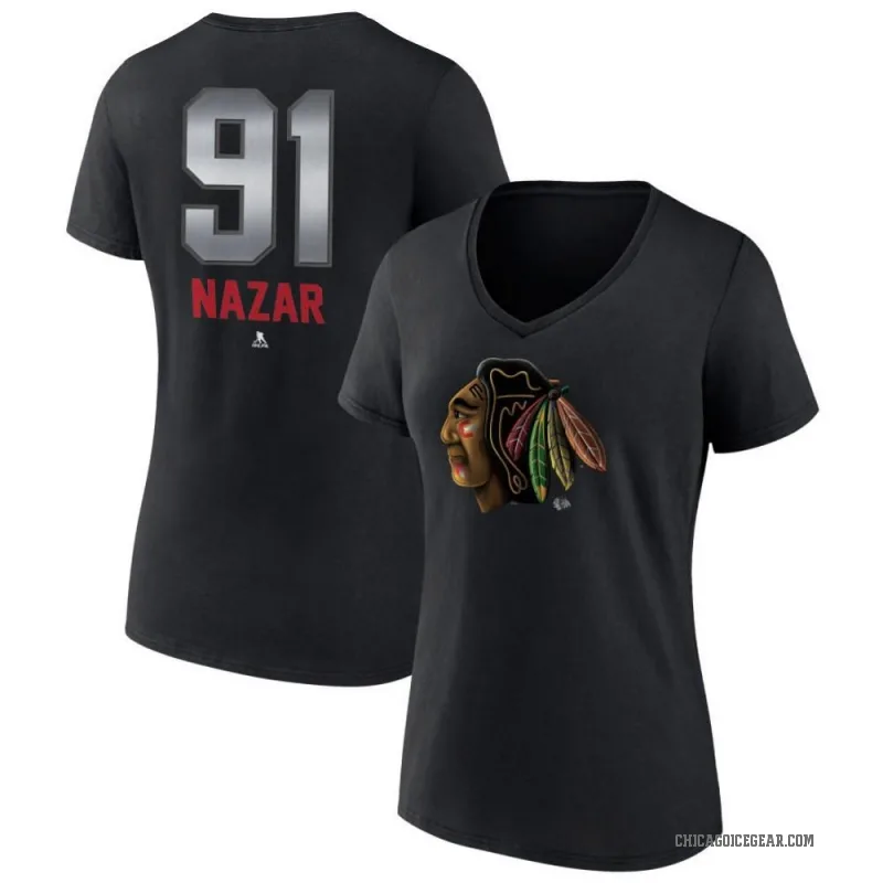 Frank Nazar Women's Black Chicago Blackhawks Midnight Mascot Logo V-Neck T-Shirt