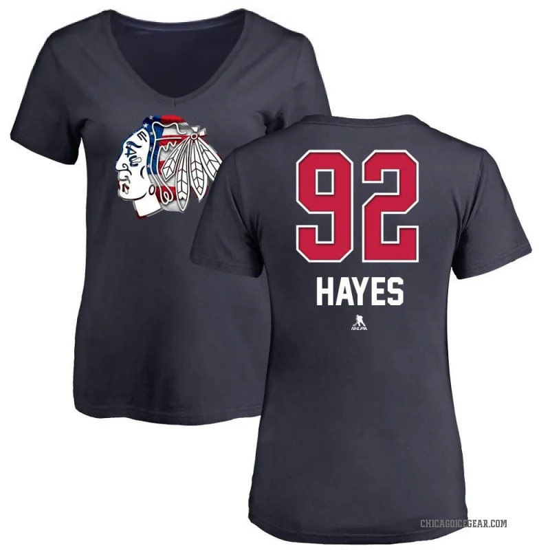 Gavin Hayes Women's Navy Chicago Blackhawks Name and Number Banner Wave V-Neck T-Shirt -