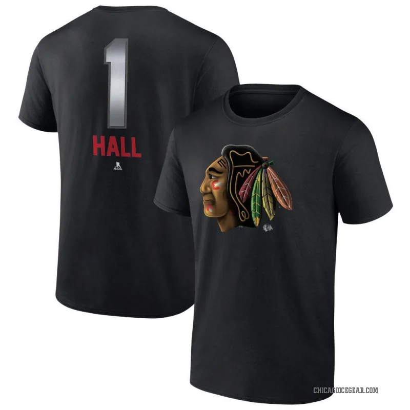 Glenn Hall Youth Black Chicago Blackhawks Midnight Mascot Logo T-Shirt