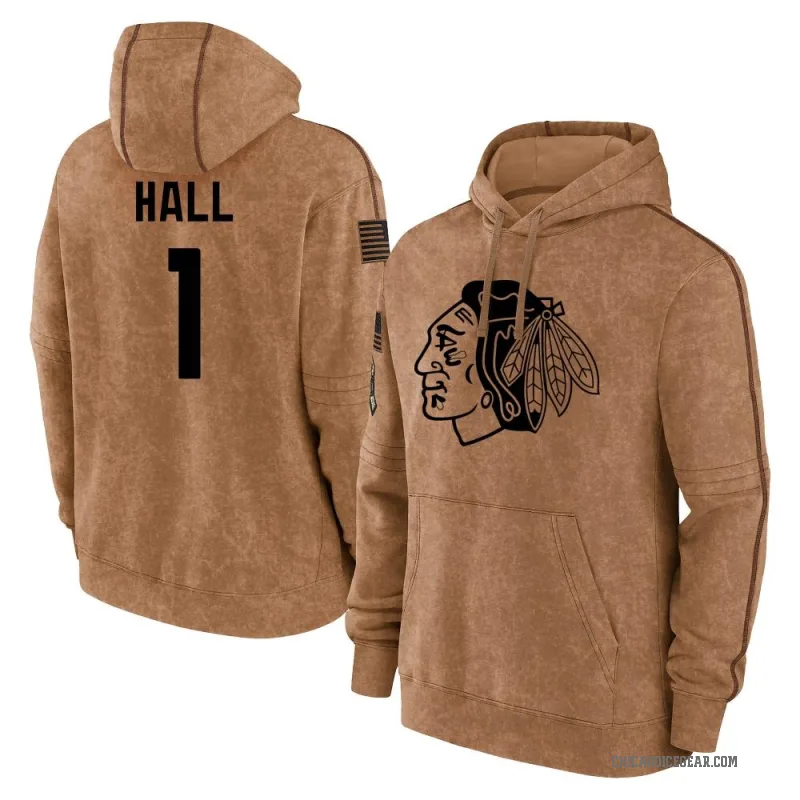 Glenn Hall Youth Brown Chicago Blackhawks 2023 Salute to Service Club Pullover Hoodie