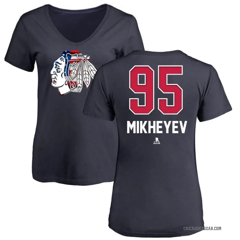 Ilya Mikheyev Women's Navy Chicago Blackhawks Name and Number Banner Wave V-Neck T-Shirt -