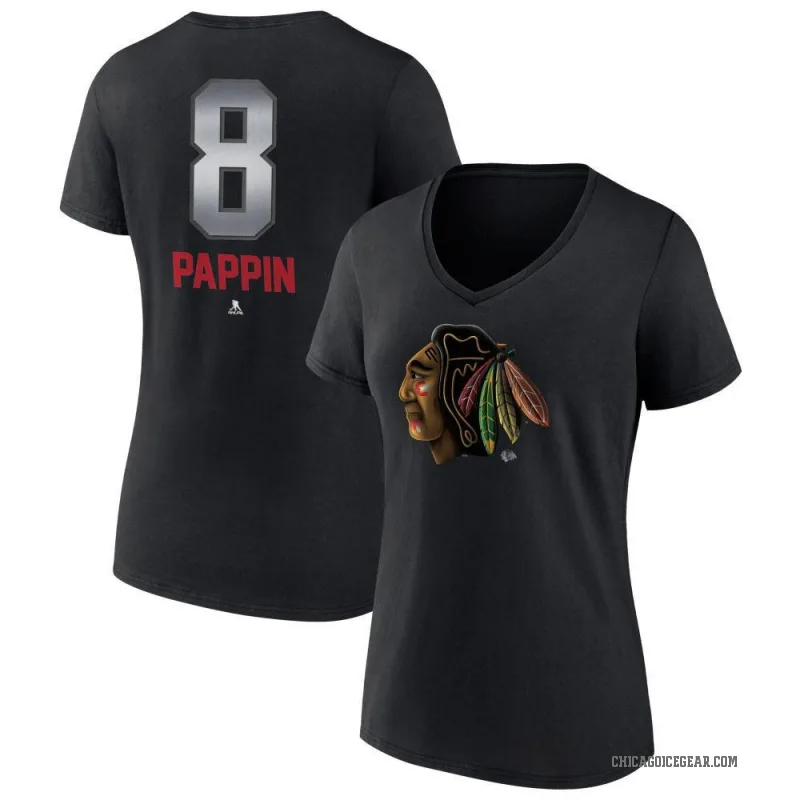 Jim Pappin Women's Black Chicago Blackhawks Midnight Mascot Logo V-Neck T-Shirt