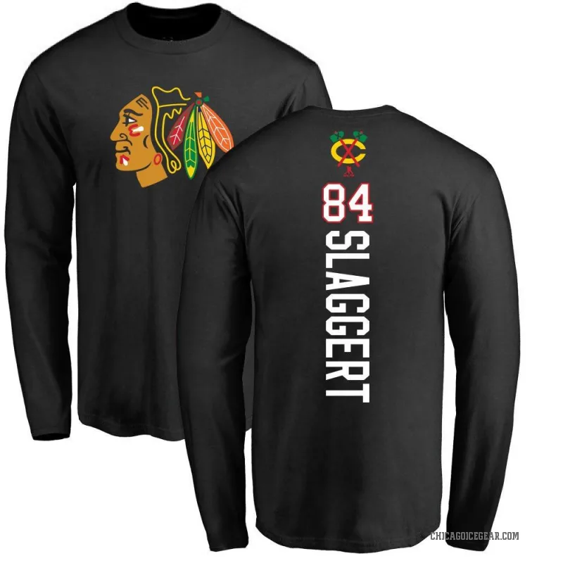 Landon Slaggert Men's Black Chicago Blackhawks Backer Long Sleeve T-Shirt -