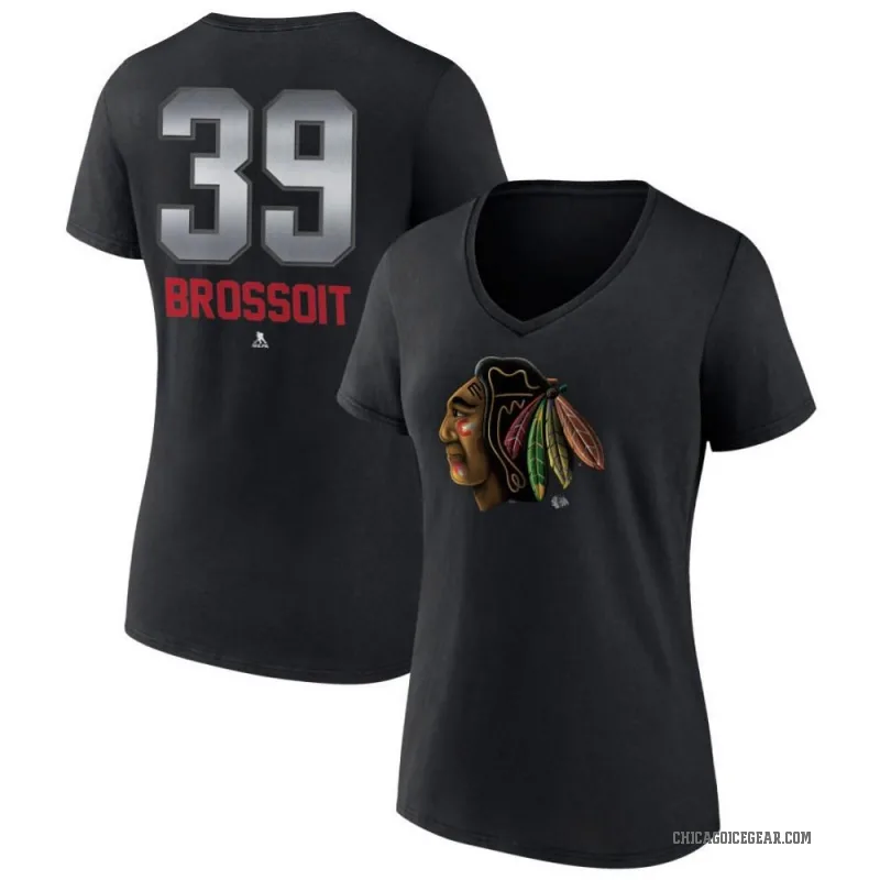 Laurent Brossoit Women's Black Chicago Blackhawks Midnight Mascot Logo V-Neck T-Shirt