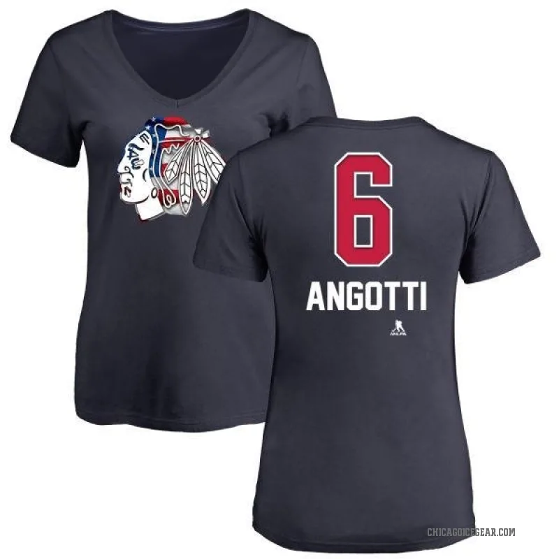 Lou Angotti Women's Navy Chicago Blackhawks Name and Number Banner Wave V-Neck T-Shirt -