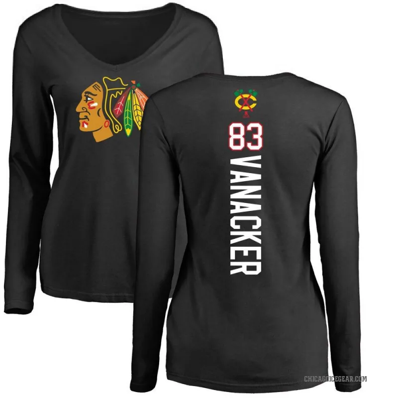 Marek Vanacker Women's Black Chicago Blackhawks Backer Long Sleeve T-Shirt -