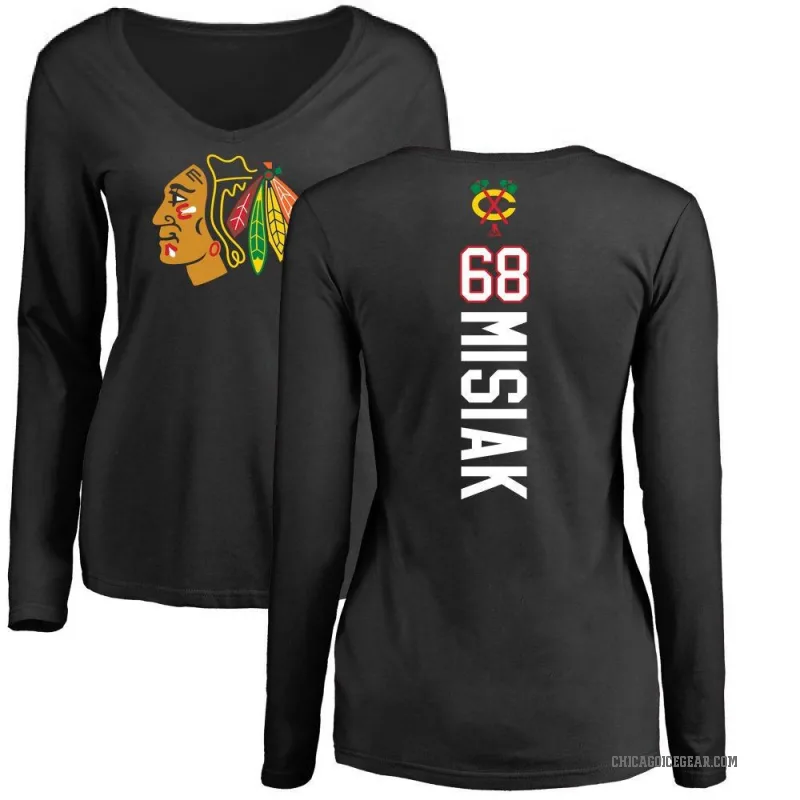 Martin Misiak Women's Black Chicago Blackhawks Backer Long Sleeve T-Shirt -