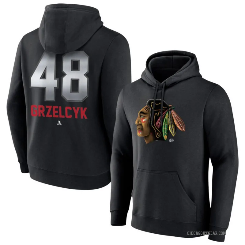 Matt Grzelcyk Men's Black Chicago Blackhawks Branded Midnight Mascot Logo Pullover Hoodie