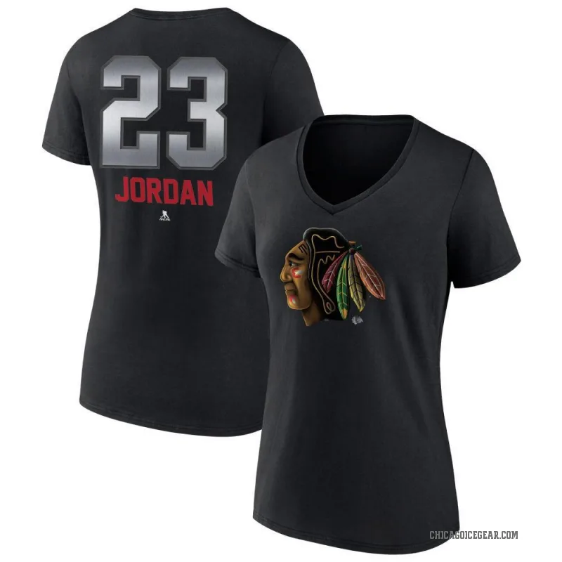 Michael Jordan Women's Black Chicago Blackhawks Midnight Mascot Logo V-Neck T-Shirt