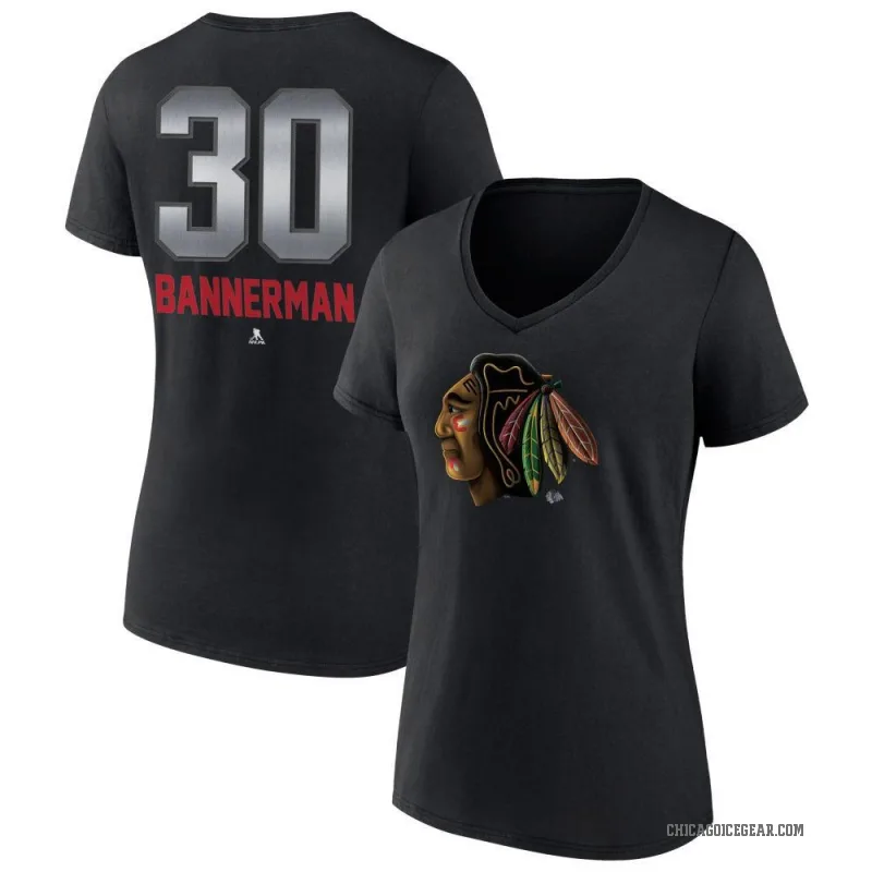 Murray Bannerman Women's Black Chicago Blackhawks Midnight Mascot Logo V-Neck T-Shirt