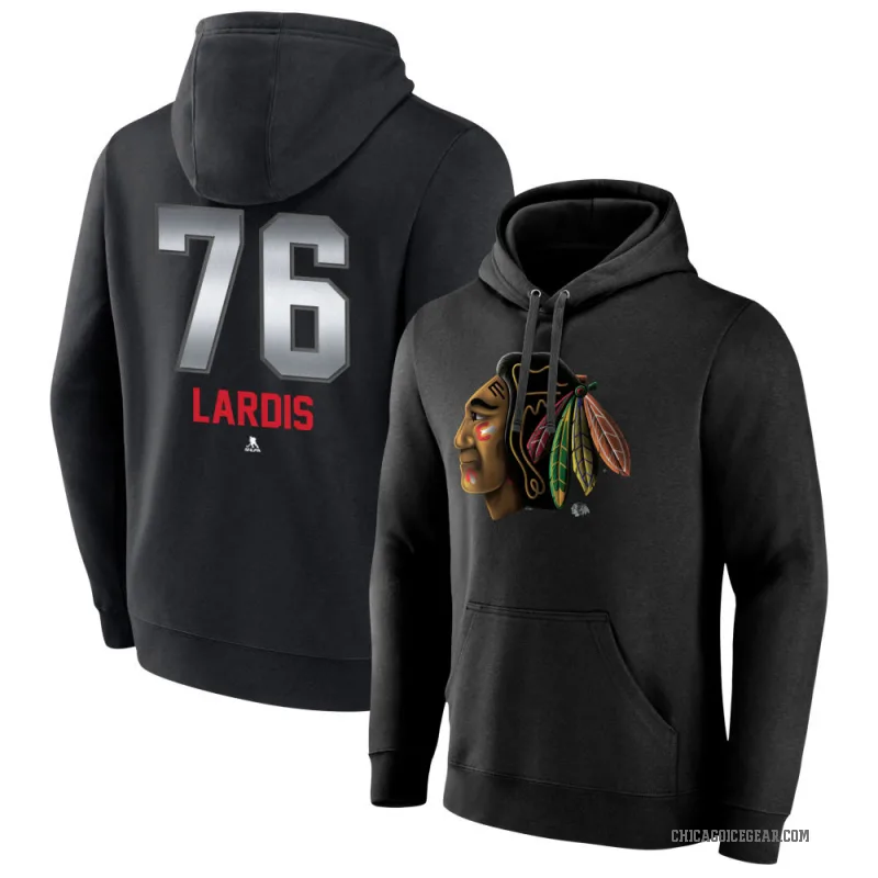 Nick Lardis Youth Black Chicago Blackhawks Branded Midnight Mascot Logo Pullover Hoodie
