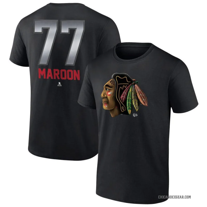 Pat Maroon Men's Black Chicago Blackhawks Midnight Mascot Logo T-Shirt