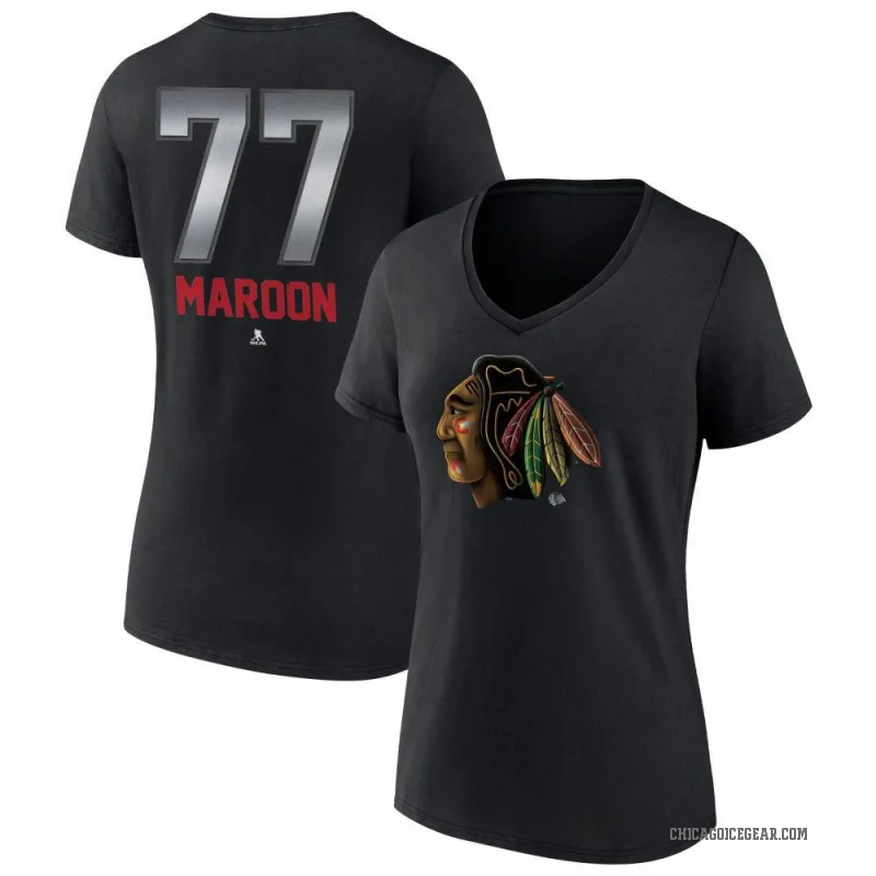 Pat Maroon Women's Black Chicago Blackhawks Midnight Mascot Logo V-Neck T-Shirt