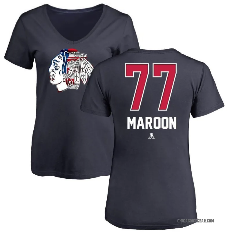 Pat Maroon Women's Navy Chicago Blackhawks Name and Number Banner Wave V-Neck T-Shirt -