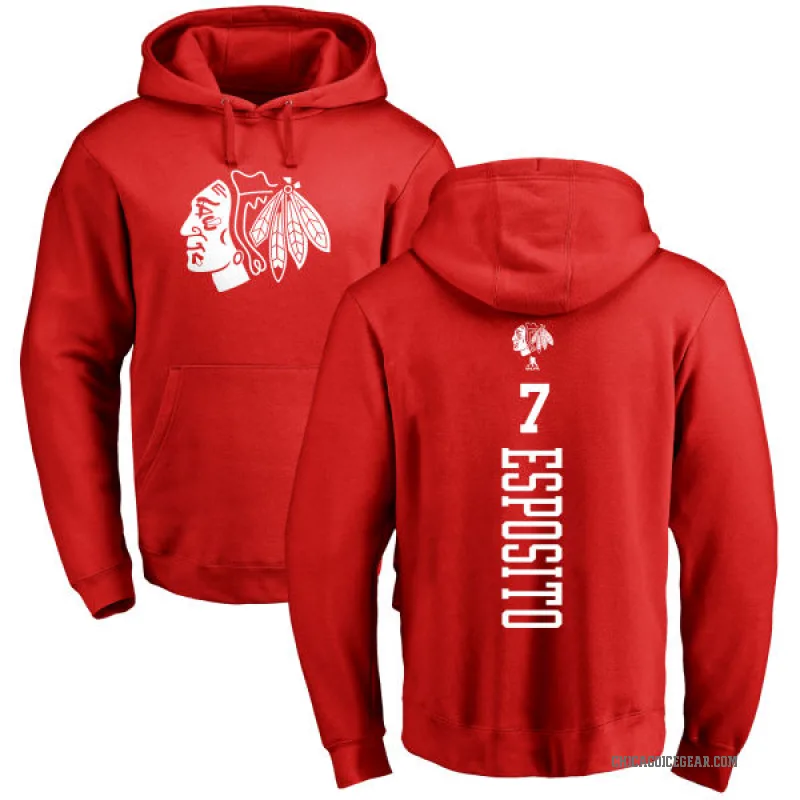 Phil Esposito Men's Red Chicago Blackhawks Branded One Color Backer Pullover Hoodie